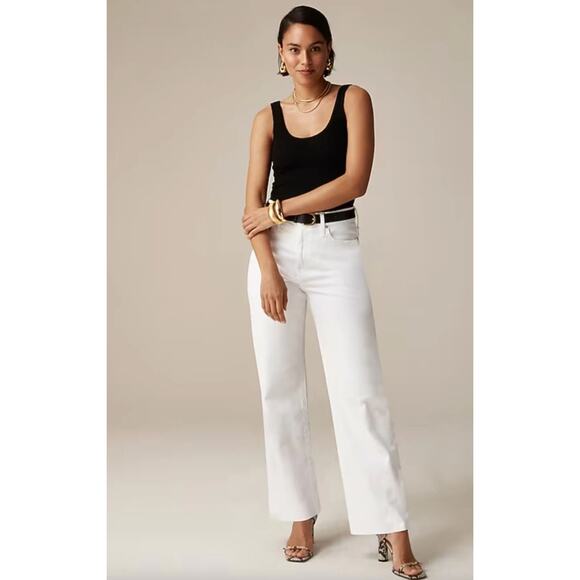 J.Crew Petite Slim Wide Leg Jean White High Waisted Classic Stretch US 26 P NWT - Picture 1 of 12